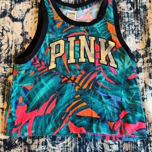 Victoria’s Secret PINK Tropical Silver Foil Logo Cropped Tank Women’s Size XS